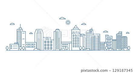 Cityscape line art illustration. Urban landscape in monochrome line art style. Vector illustration Cityscape line art illustration. Urban landscape in monochrome line art style. Vector illustration 129187345