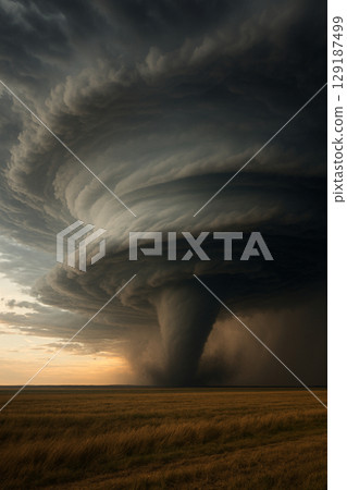 A natural phenomenon of a giant tornado with swirling cumulonimbus clouds. Powerful photos of natural disasters. A natural phenomenon of a giant tornado with swirling cumulonimbus clouds. Powerful photos of natural disasters. 129187499