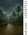 Scene of a village flooded by a severe tropical squall 129187515