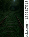 Abandoned railway tracks and forest tunnels covered in greenery 129187518