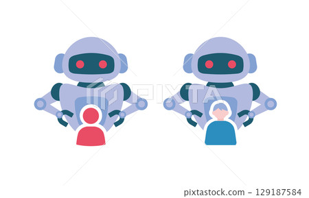 Illustration of robots dominating humans 129187584