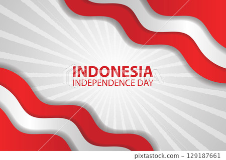 Indonesia Independence Day with flags and starburst on white background Indonesia Independence Day with flags and starburst on white background 129187661