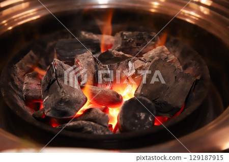Charcoal for Korean style barbecue Charcoal for Korean style barbecue 129187915