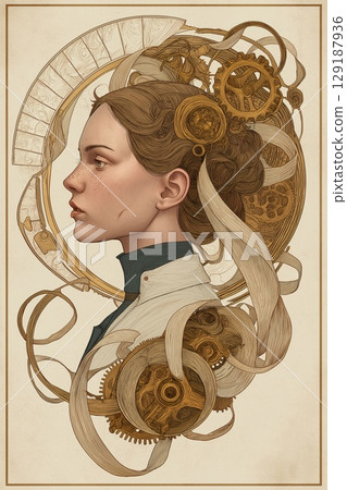 Elegant woman with steampunk accents 129187936
