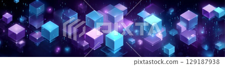 Futuristic array of glowing purple and blue cubes 129187938