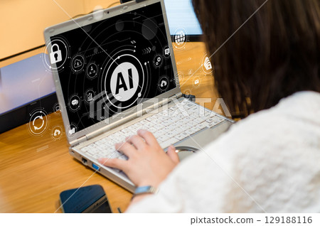 Business scene, digital workflow using generative AI, cloud, digital transformation, digital network image 129188116