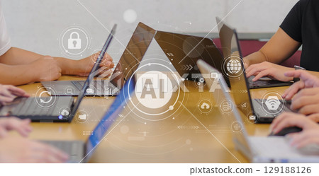 Business scene, digital workflow using generative AI, cloud, digital transformation, digital network image Business scene, digital workflow using generative AI, cloud, digital transformation, digital network image 129188126