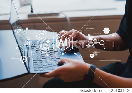 Business scene, digital workflow using generative AI, cloud, digital transformation, digital network image Business scene, digital workflow using generative AI, cloud, digital transformation, digital network image 129188130