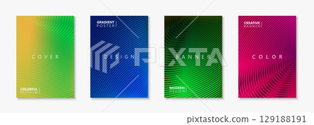 Collection of bright colorful striped abstract digital technology covers, templates, placards, brochures, banners, flyers, backgrounds. Vibrant minimalistic swirl halftone gradient posters Collection of bright colorful striped abstract digital technology covers, templates, placards, brochures, banners, flyers, backgrounds. Vibrant minimalistic swirl halftone gradient posters 129188191