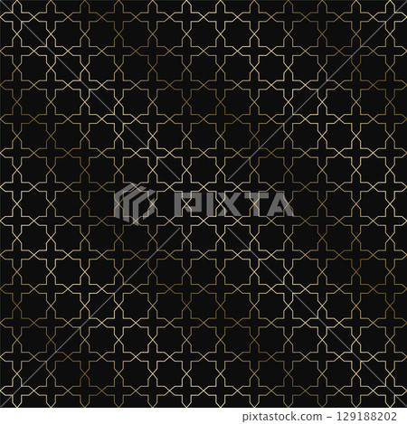 Vector golden seamless ornamental luxury geometric pattern - outline art deco rich design. Repeatable elegant royal background. Symmetry endless print 129188202