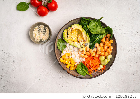 Poke bowl with shrimps Poke bowl with shrimps 129188213