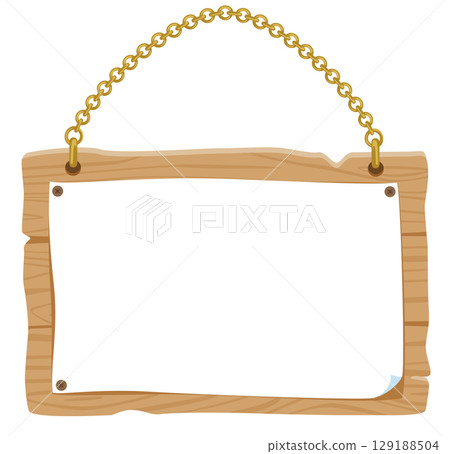 Simple wooden hanging sign vector material | Guide illustration with paper | Oak material style 129188504