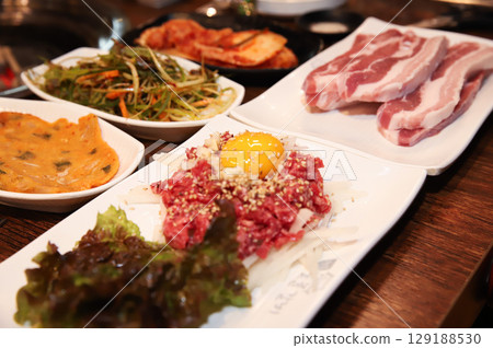 Korean traditional food. Beef raw beef Korean traditional food. Beef raw beef 129188530