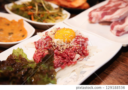 Korean traditional food. Beef raw beef 129188536