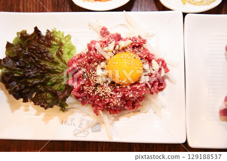 Korean traditional food. Beef raw beef Korean traditional food. Beef raw beef 129188537