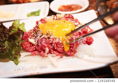 Korean traditional food. Beef raw beef 129188548
