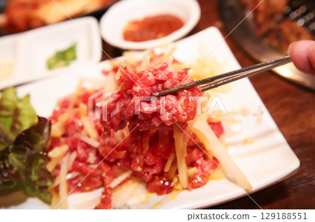 Korean traditional food. Beef raw beef 129188551