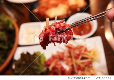 Korean traditional food. Beef raw beef 129188555
