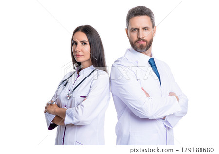 Medical staff of doctor and nurse colleague in hospital provide medicine service and healthcare isolated on white 129188680