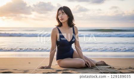 A lovely Japanese beauty on the summer beach 129189035