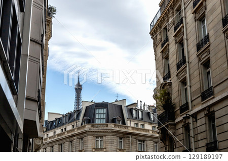 Facade of residential building in Paris, France Facade of residential building in Paris, France 129189197
