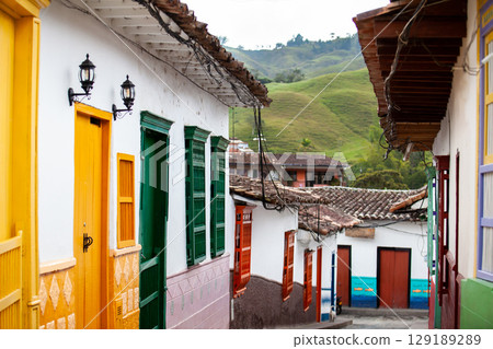 Beautiful streets of the colonial town of Concepcion in Antioquia, Colombia. 129189289