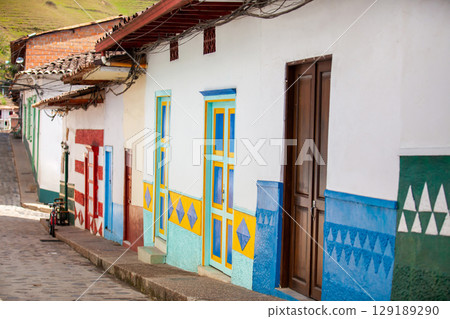 Beautiful streets of the colonial town of Concepcion in Antioquia, Colombia. 129189290