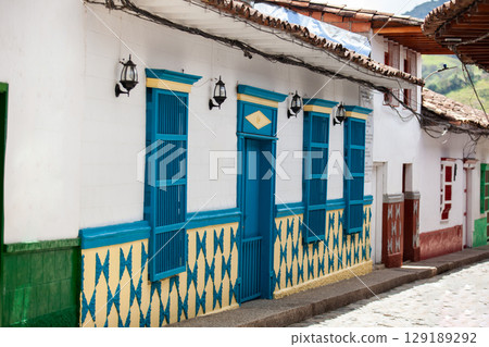Beautiful streets of the colonial town of Concepcion in Antioquia, Colombia. 129189292