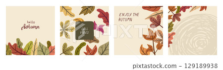 Autumn leaves banners set with hello autumn, fall vibes and enjoy the autumn 129189938