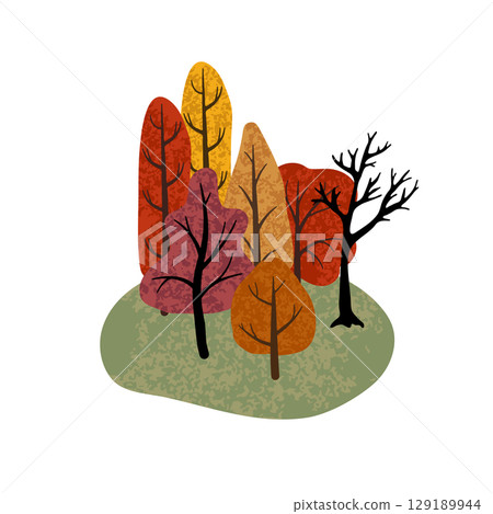 Colorful autumn trees growing on a hill 129189944