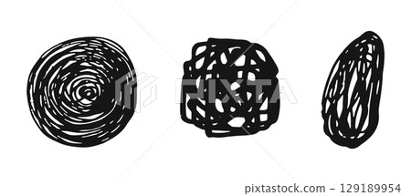 Hand drawn Scribbles Creating Abstract Shapes in Black Ink 129189954