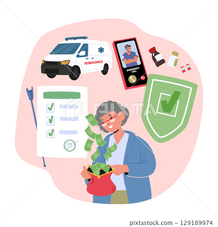 Elderly woman insurance with safety healthcare, finance, medical services of finance emergency fund Elderly woman insurance with safety healthcare, finance, medical services of finance emergency fund 129189974