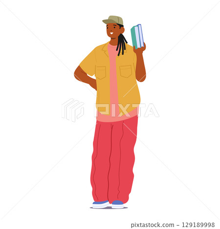 African American student cartoon character wearing trendy fashion outfit isolated on white 129189998