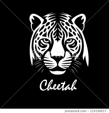 Cheetah head on black background. hand drawing. Not AI, Vector illustration 129190017
