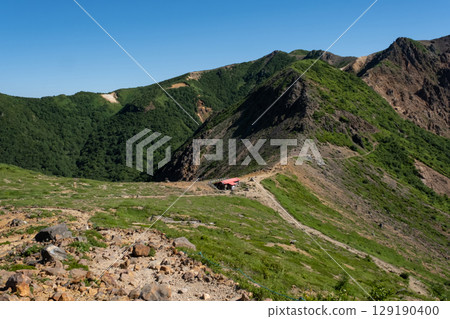 栃木縣那須山山頂的登山道和茶室風景 栃木縣那須山山頂的登山道和茶室風景 129190400