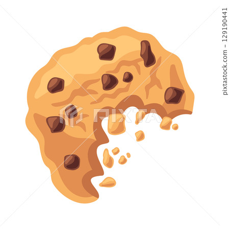 Bitten oatmeal cookies cartoon design Bitten oatmeal cookies cartoon design 129190441