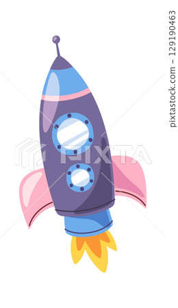 Spaceship launching cartoon cosmic vehicle Spaceship launching cartoon cosmic vehicle 129190463