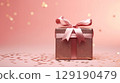 Holiday pink background with gift with satin bow. Valentine's Day, Women's Day, Mother's Day, Wedding, Christmas 129190479