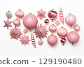 Christmas decor flat lay on white background 129190480