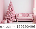 Pink living room interior decorated for christmas 129190496