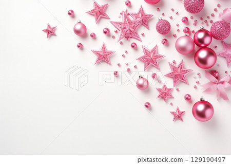 Christmas decor flat lay on white background 129190497