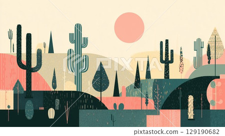 Scenery with cactus 129190682