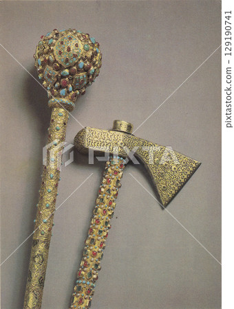 Kremlin, Moscow, Russia - circa 1982: Postcard depicting MACE AND AXE Iran, 2nd half of the 17th century. 129190741