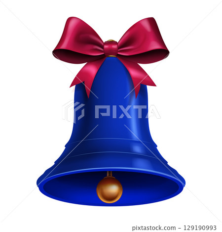 Blue Christmas bell adorned with a red bow. Blue Christmas bell adorned with a red bow. 129190993
