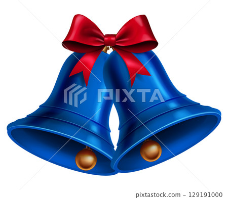 Blue Christmas bells adorned with a red bow. Blue Christmas bells adorned with a red bow. 129191000