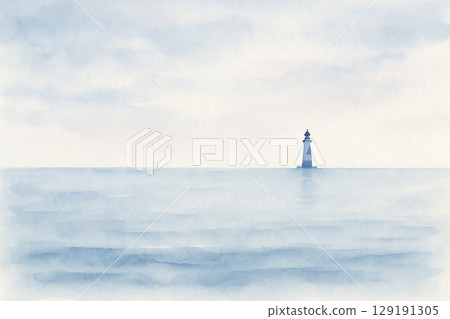 Watercolor illustration of a seascape with a lighthouse (JPEG) Watercolor illustration of a seascape with a lighthouse (JPEG) 129191305