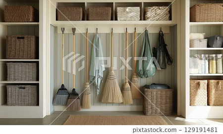Beautiful ways to store cleaning tools 129191481