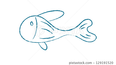 Aquatic fish silhouette doodle. Underwater creature doodle representation. Charming ocean life, flat graphic style, perfect for educational materials and posters. Chalk and crayon style 129191520