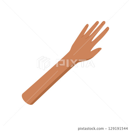 Colorful flat hand with raised fingers in a multicultural design symbol. Open human arm, a gesture of equality and diversity. Vibrant abstract concept for unity banners or social backgrounds. Colorful flat hand with raised fingers in a multicultural design symbol. Open human arm, a gesture of equality and diversity. Vibrant abstract concept for unity banners or social backgrounds. 129191544