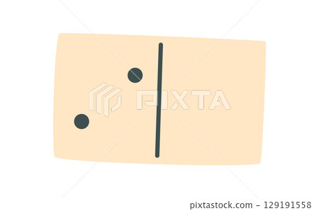 Black and white domino tile in flat style. Classic piece for boardgame and table play, ideal for fun activities family games. Perfect as a simple game element recreation childhood entertainment. 129191558